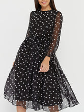 Women's Dresses Retro Chiffon Round Neck Polka Dot Long Sleeve Midi Dress